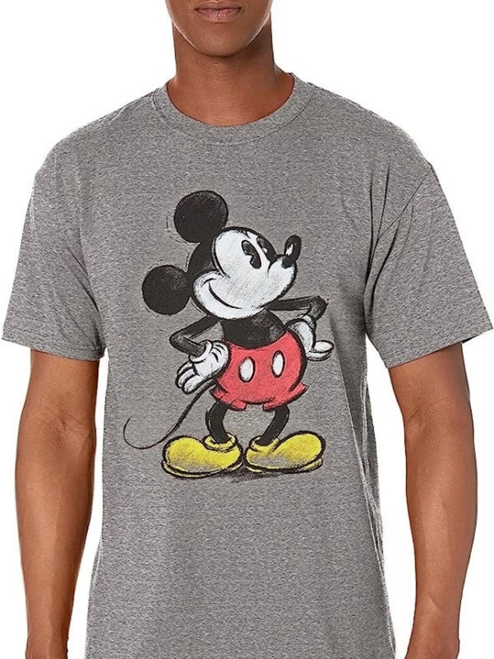 Disney Vintage Mickey Graphic Tee - Gray with Red & Yellow Accents